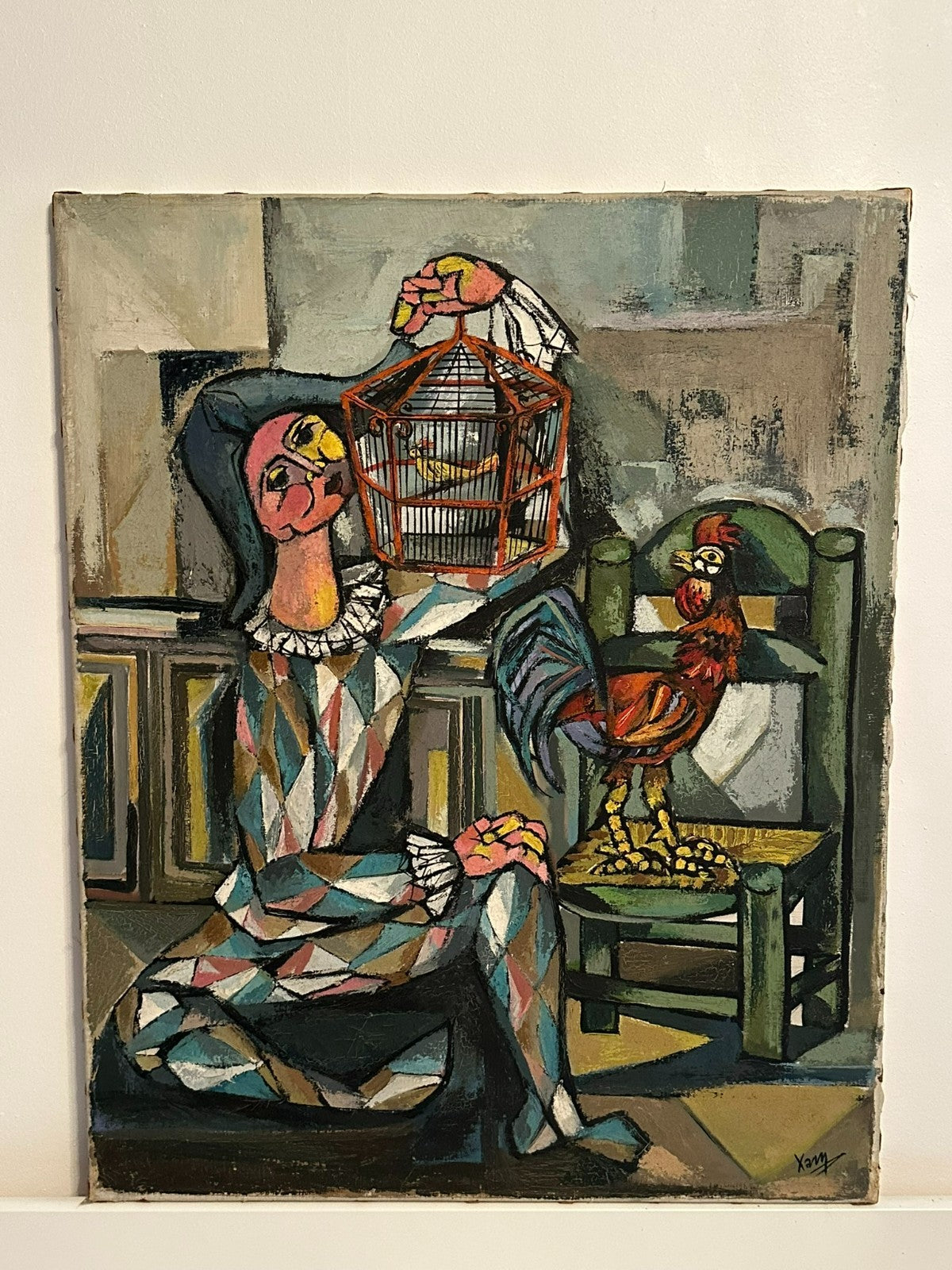 Xam Pedro Quetglas Ferrer (1915-2001) Ölgemälde 82x65cm Harlequin Con Gallo