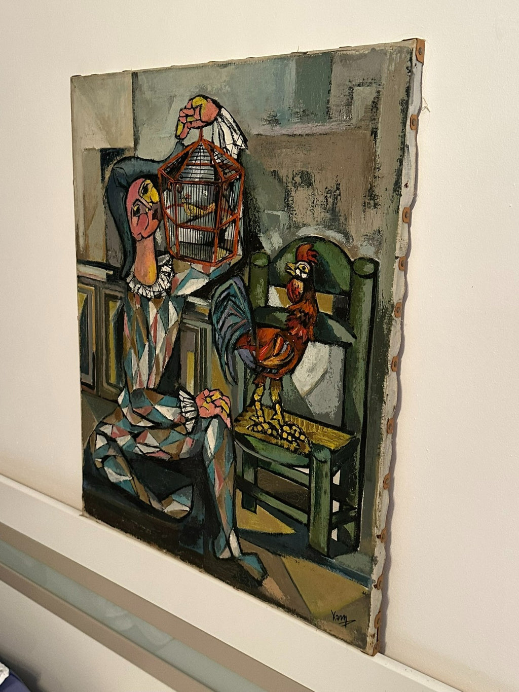 Xam Pedro Quetglas Ferrer (1915-2001) Ölgemälde 82x65cm Harlequin Con Gallo
