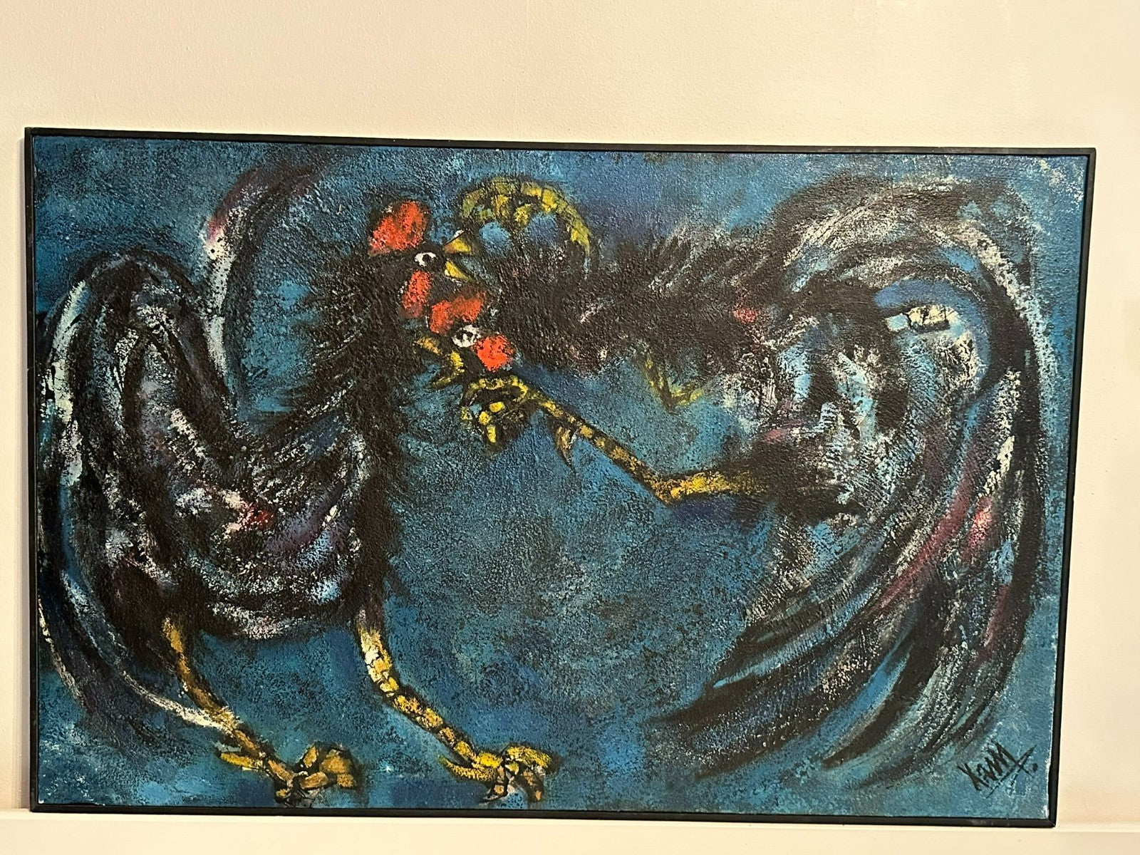 Xam Pedro Quetglas Ferrer (1915-2001) Ölgemälde Gallos En Fondo Azul