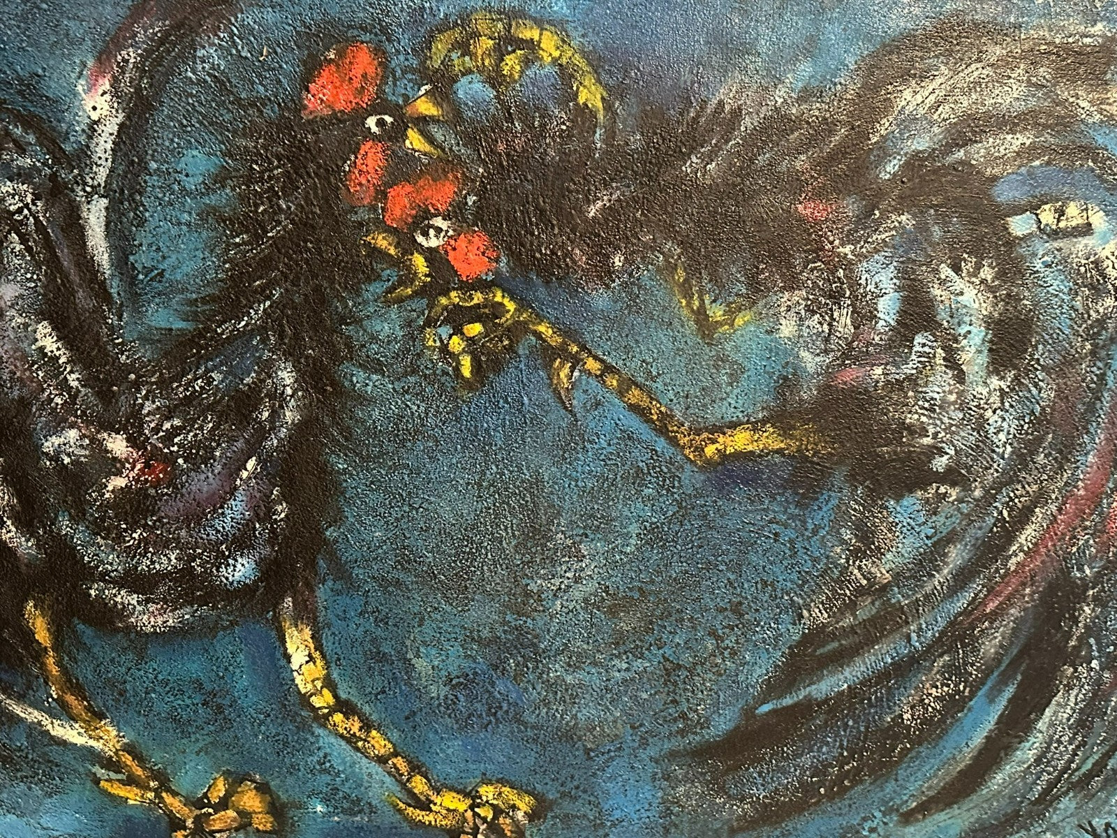 XAM Pedro QUETGLAS FERRER (1915-2001) ÖLGEMÄLDE GALLOS EN FONDO AZUL