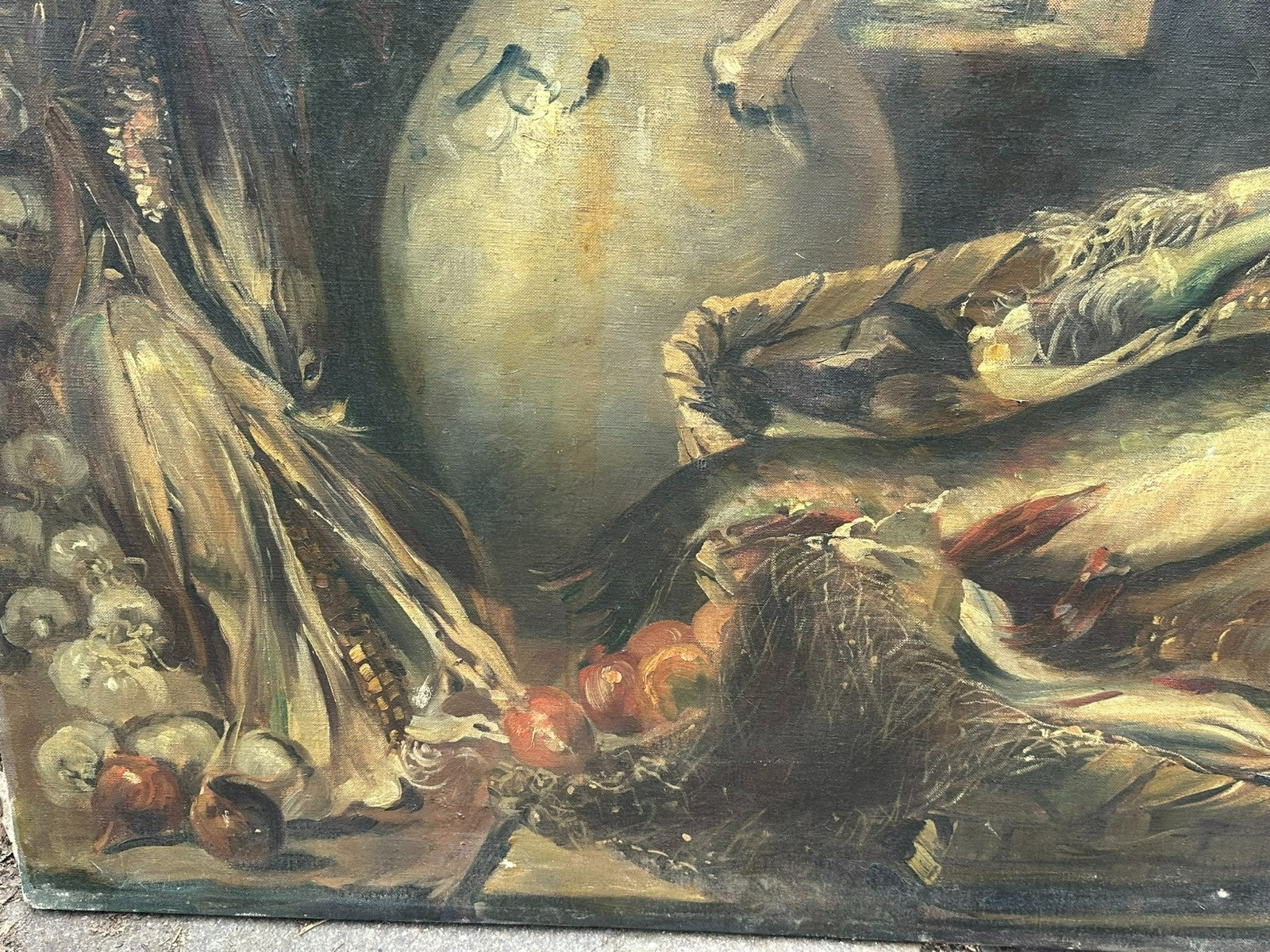 150x90cm grosses antikes Ölgemälde Stillleben signiert L. Volz