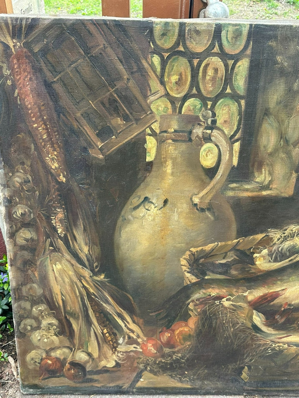 150x90cm grosses antikes Ölgemälde Stillleben signiert L. Volz