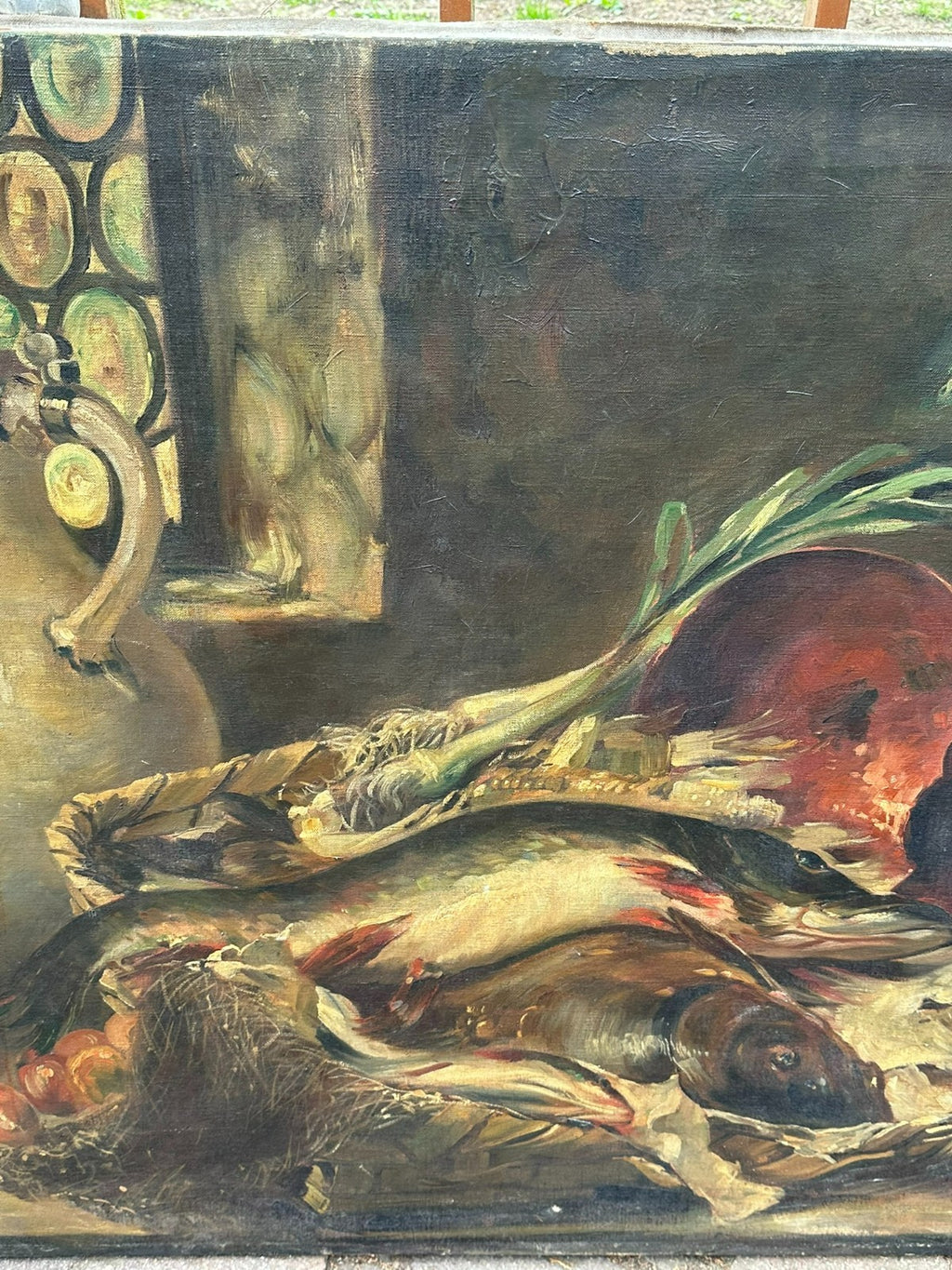 150x90cm grosses antikes Ölgemälde Stillleben signiert L. Volz