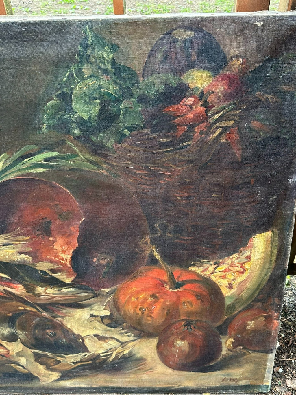 150x90cm grosses antikes Ölgemälde Stillleben signiert L. Volz
