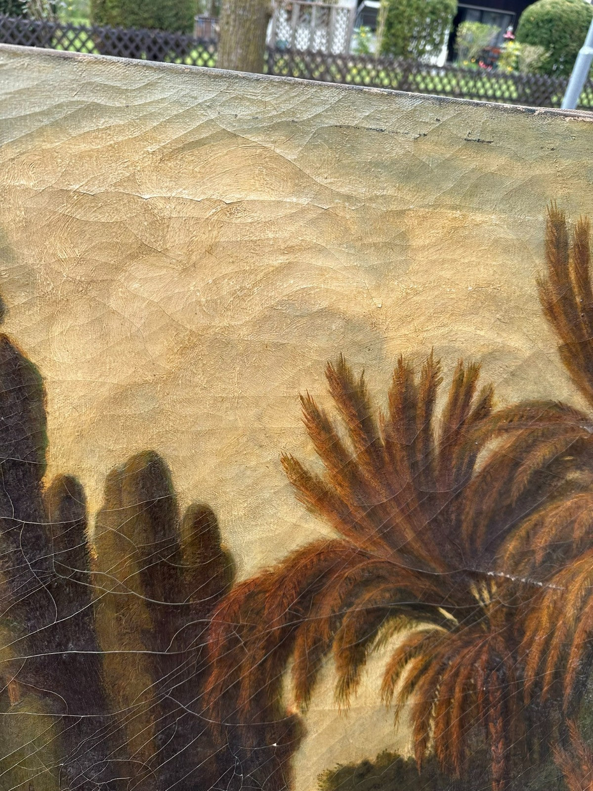 98x144cm Ölgemälde Romatische antike Landschaft mit Personen Restaurationsobjekt
