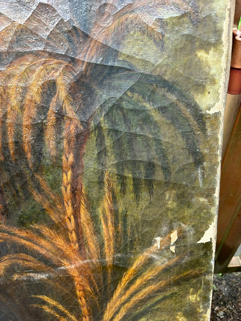 98x144cm Ölgemälde Romatische antike Landschaft mit Personen Restaurationsobjekt