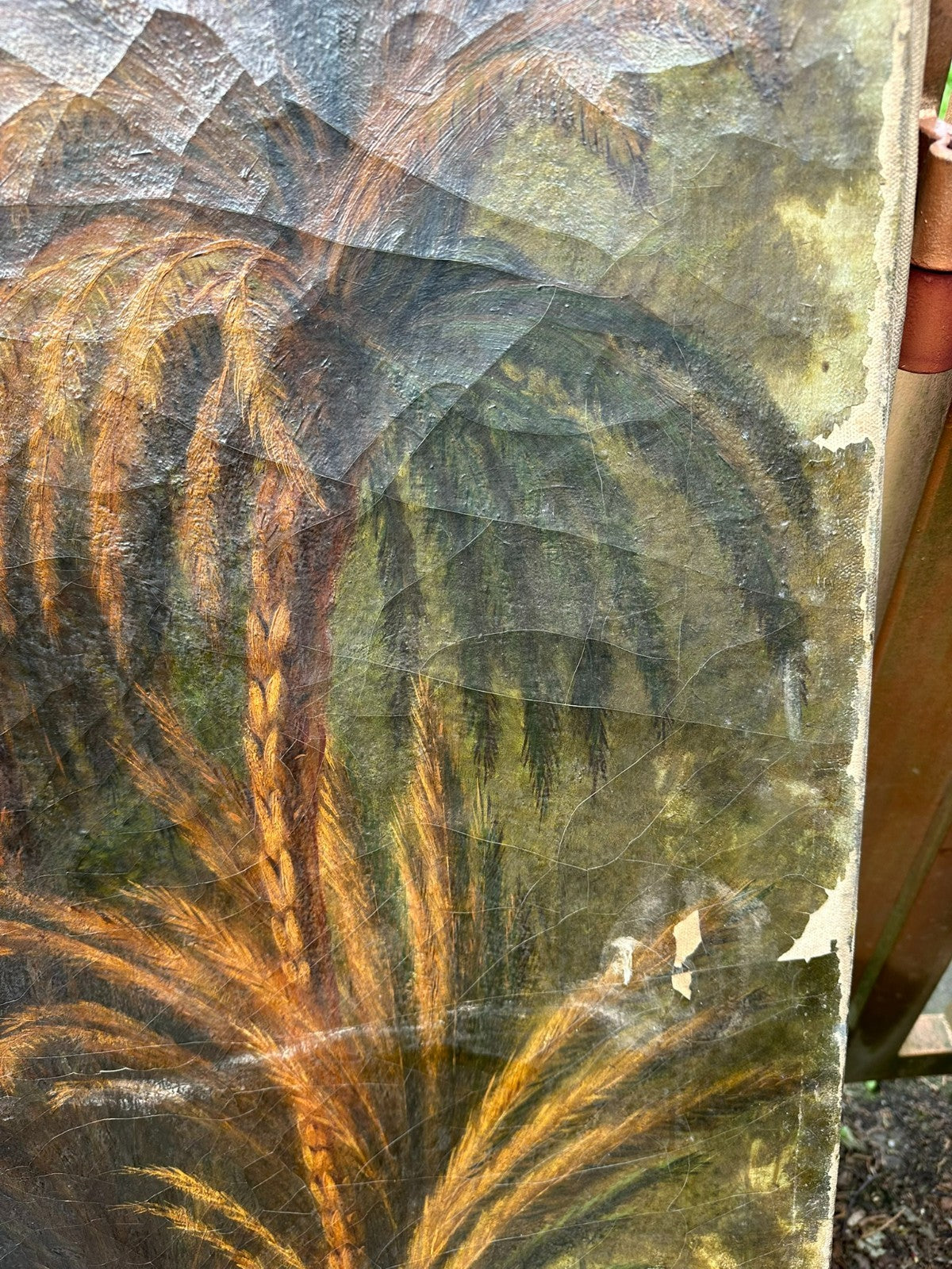 98x144cm Ölgemälde Romatische antike Landschaft mit Personen Restaurationsobjekt