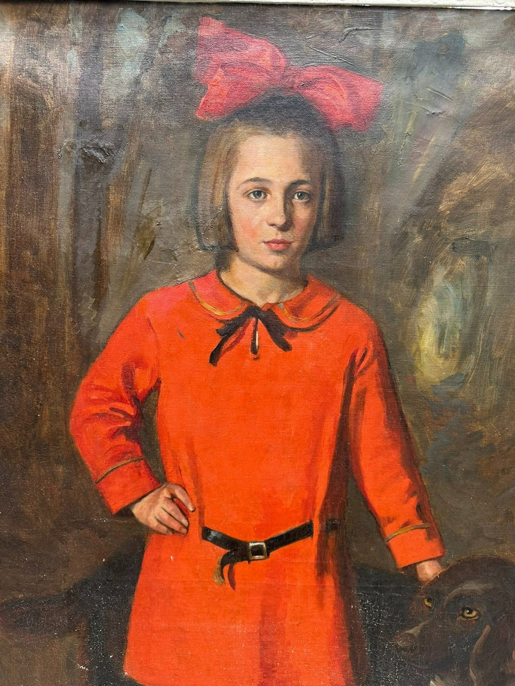92x150cm grosses Portrait Kind mit Hund signiert Palm Jost
