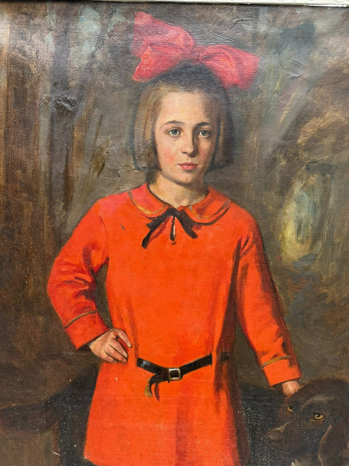 92x150cm grosses Portrait Kind mit Hund signiert Palm Jost