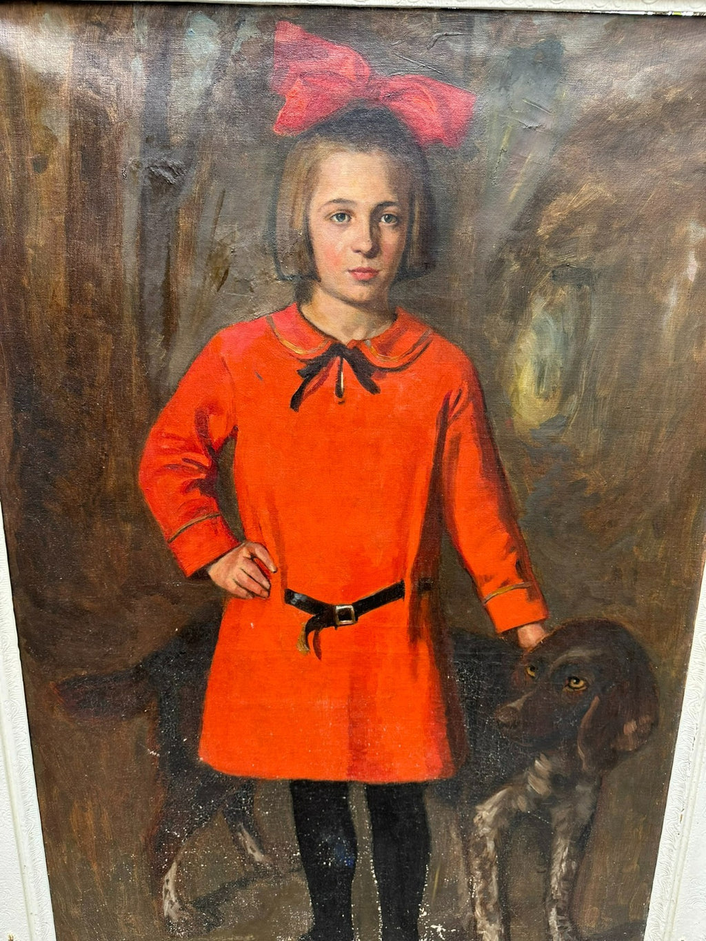 92x150cm grosses Portrait Kind mit Hund signiert Palm Jost