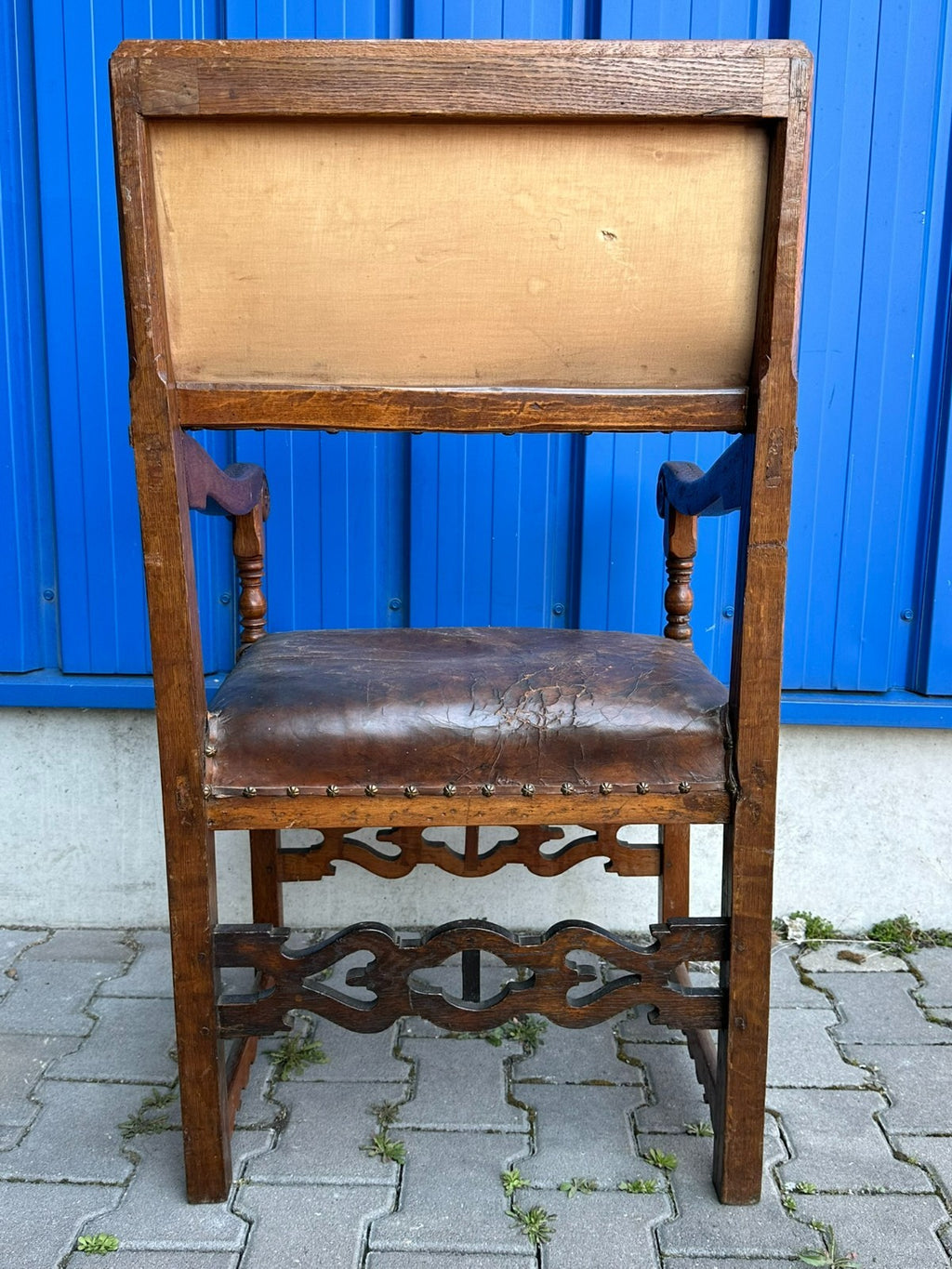 Antiker Barock Sessel 18 tes Jhdt Eiche und Leder Bezug Tolle Patina