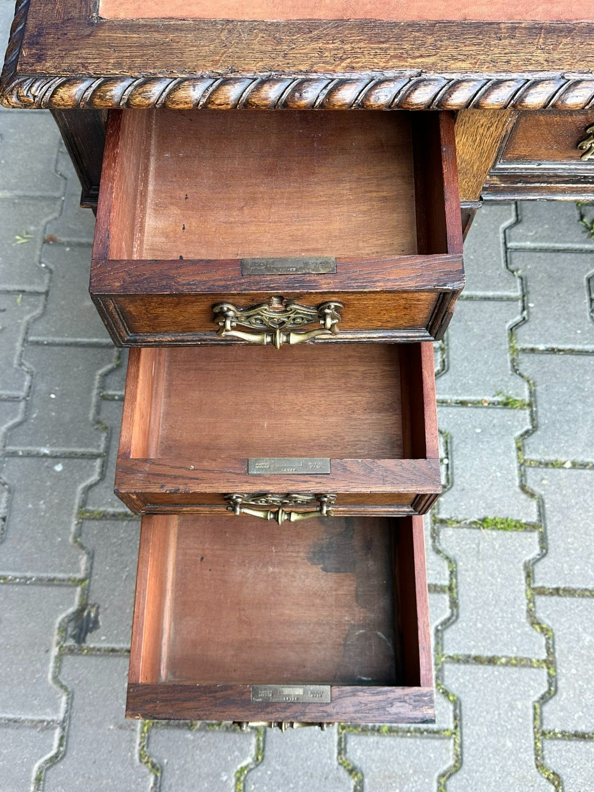 Antiker Viktorianischer Schreibtisch um 1900 Eiche Jugendstil Beschläge
