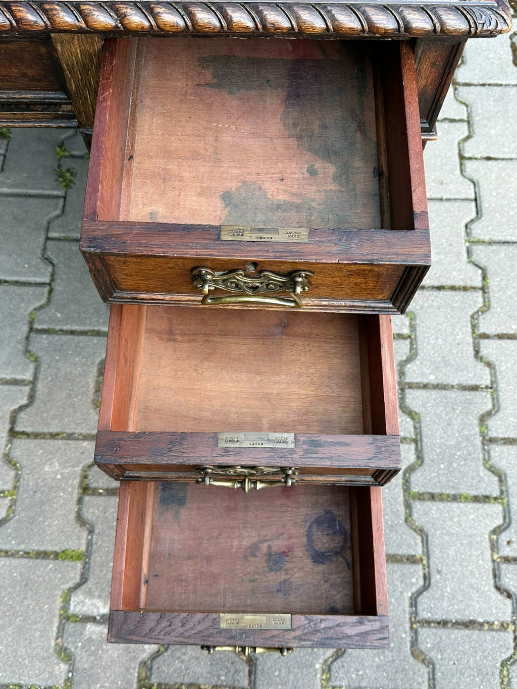 Antiker Viktorianischer Schreibtisch um 1900 Eiche Jugendstil Beschläge