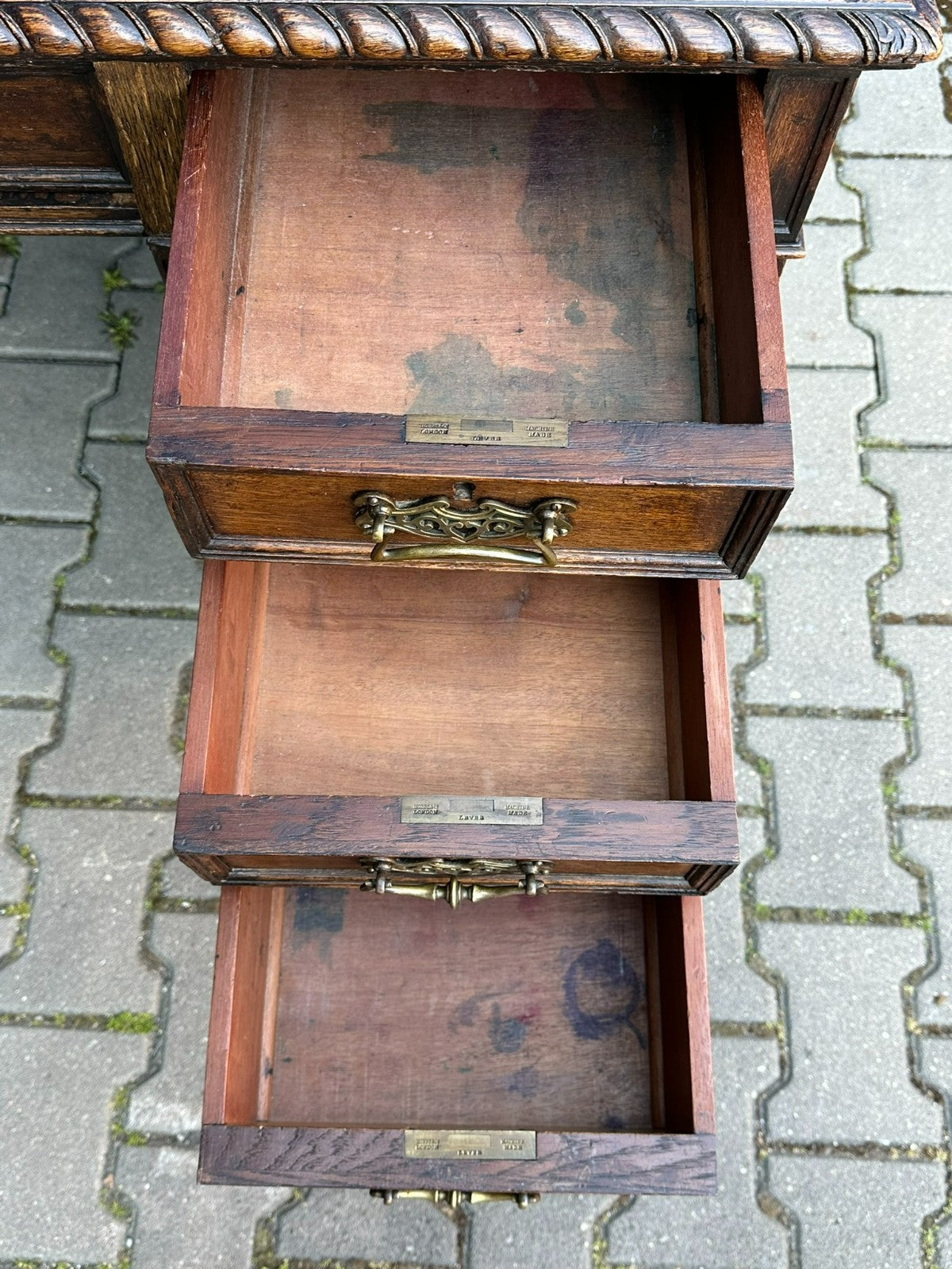 Antiker Viktorianischer Schreibtisch um 1900 Eiche Jugendstil Beschläge