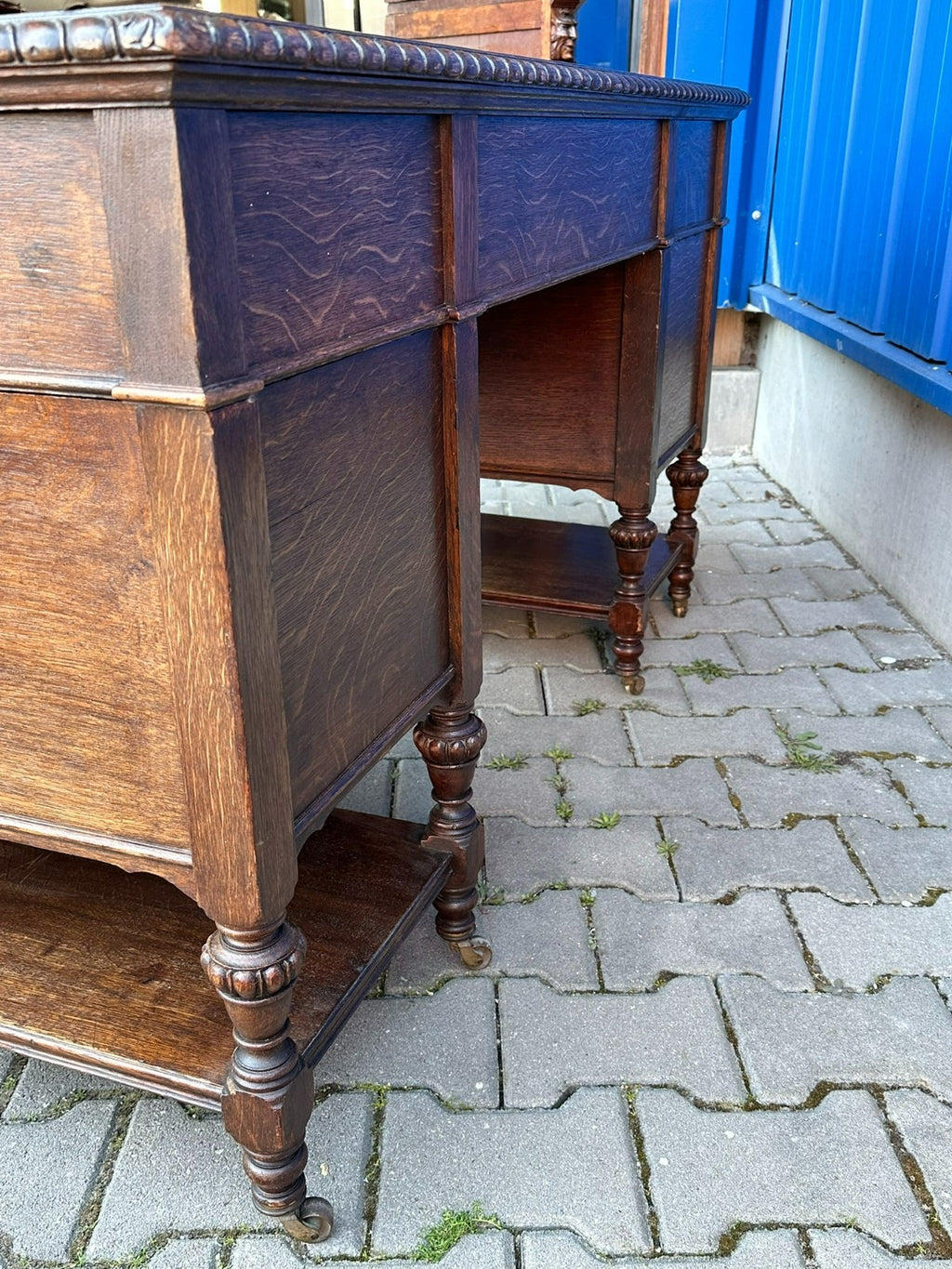 Antiker Viktorianischer Schreibtisch um 1900 Eiche Jugendstil Beschläge