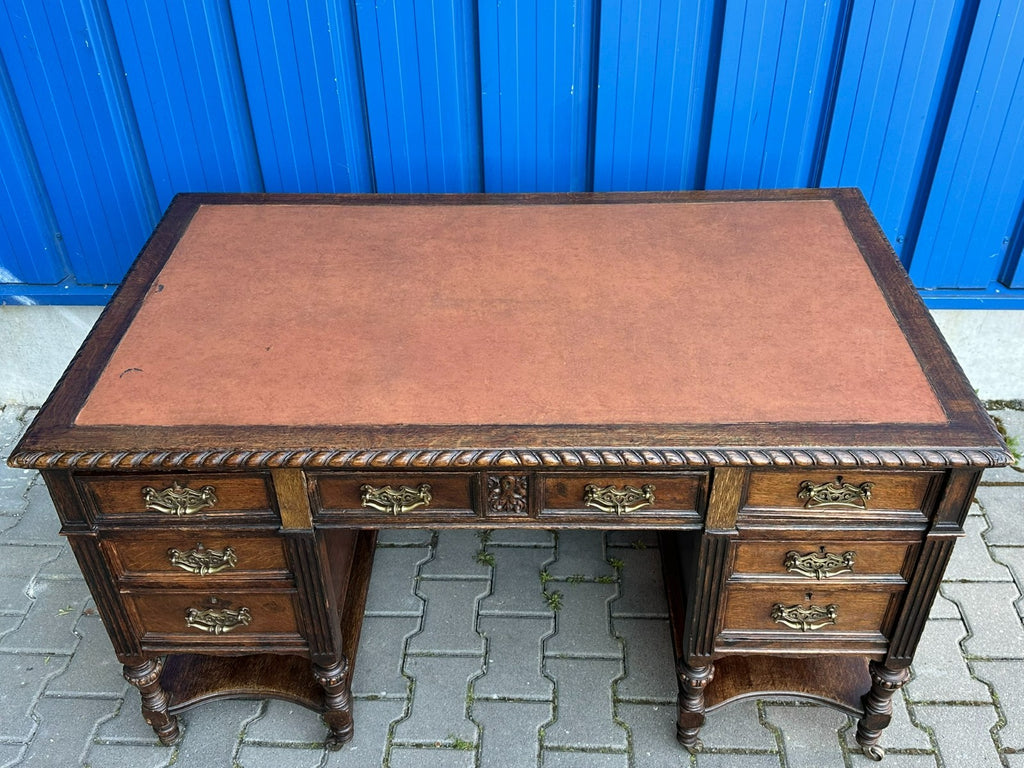 Antiker Viktorianischer Schreibtisch um 1900 Eiche Jugendstil Beschläge