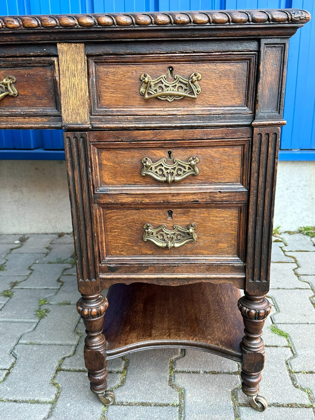 Antiker Viktorianischer Schreibtisch um 1900 Eiche Jugendstil Beschläge
