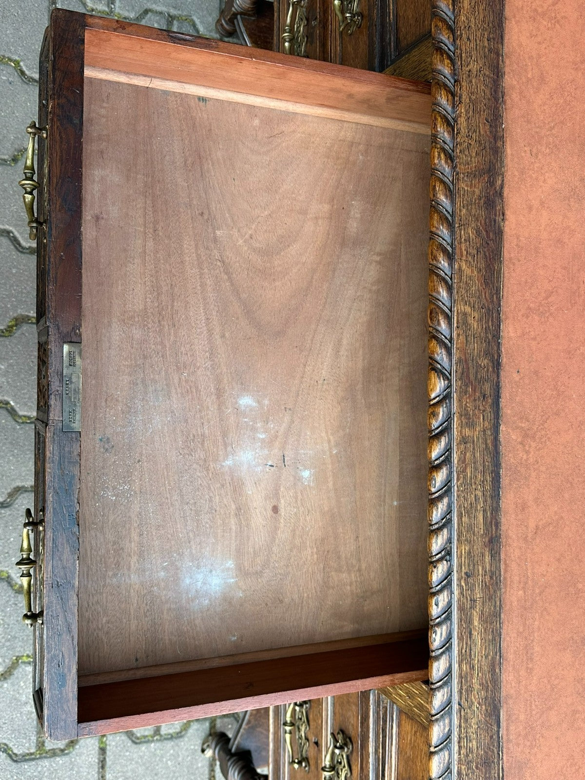 Antiker Viktorianischer Schreibtisch um 1900 Eiche Jugendstil Beschläge