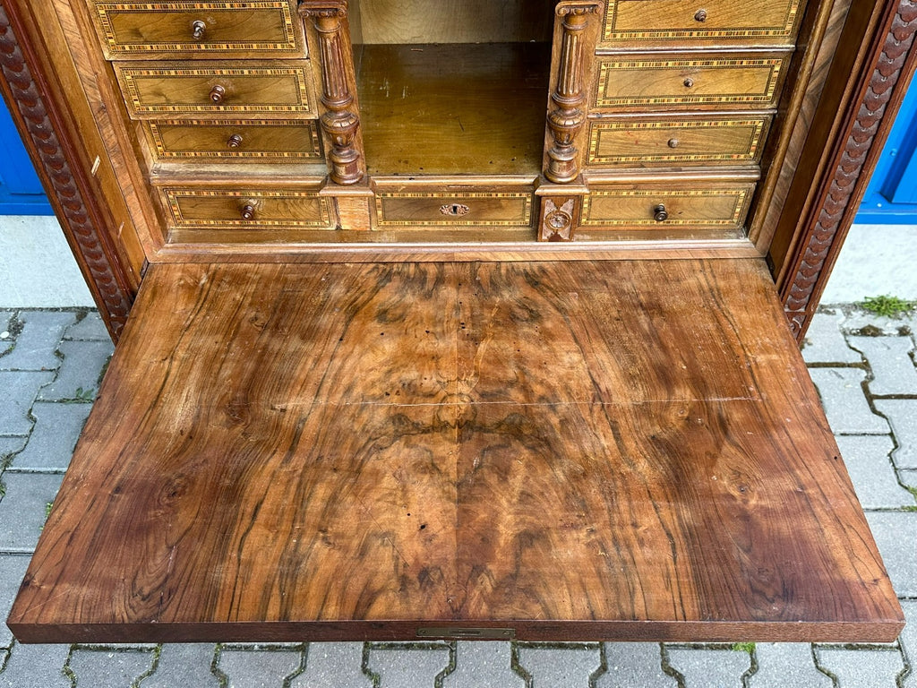 Antiker grosser Gründerzeit Sekretär um 1890 Nussbaum Furnier