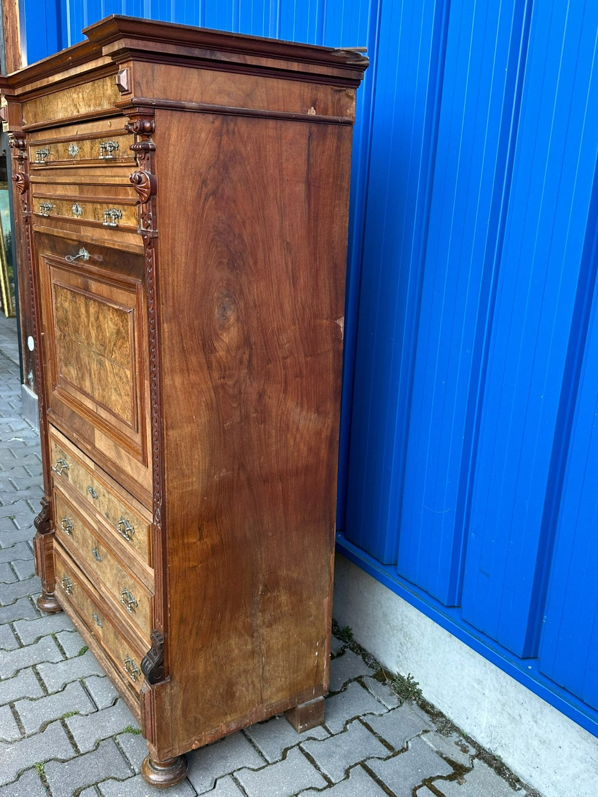 Antiker grosser Gründerzeit Sekretär um 1890 Nussbaum Furnier
