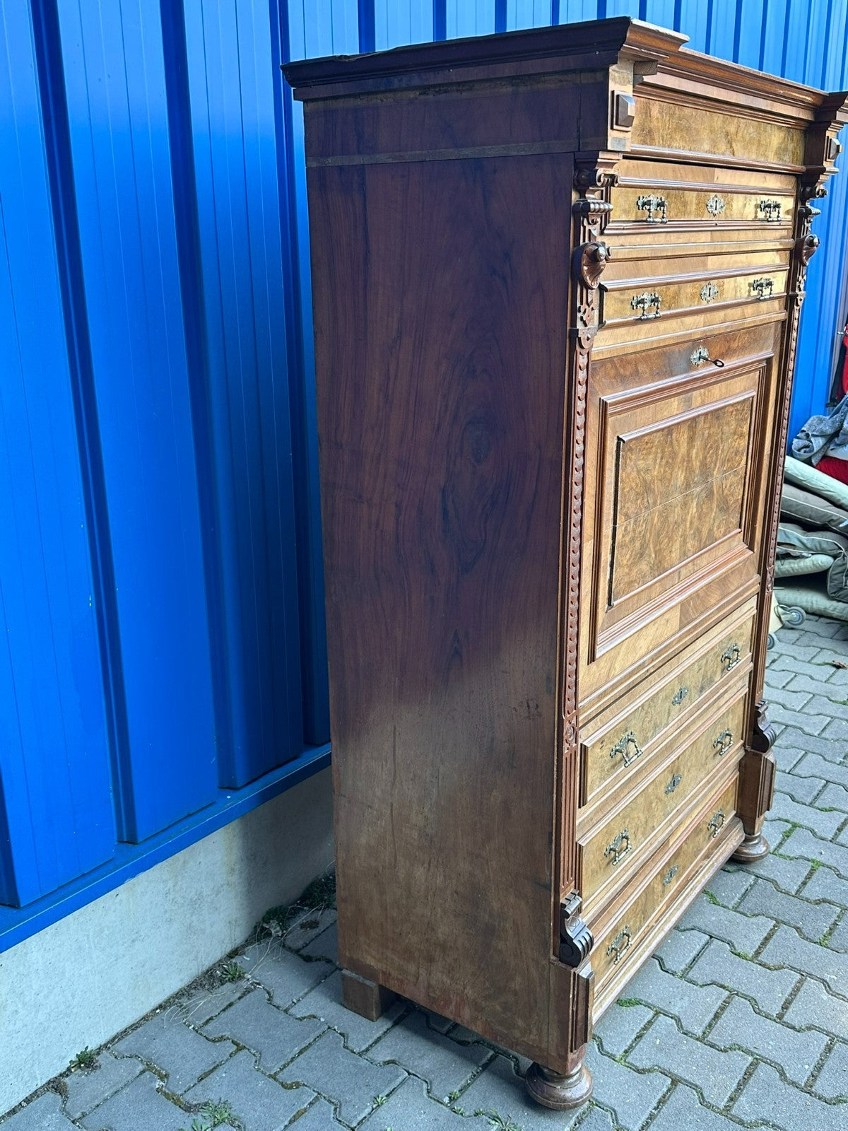 Antiker grosser Gründerzeit Sekretär um 1890 Nussbaum Furnier