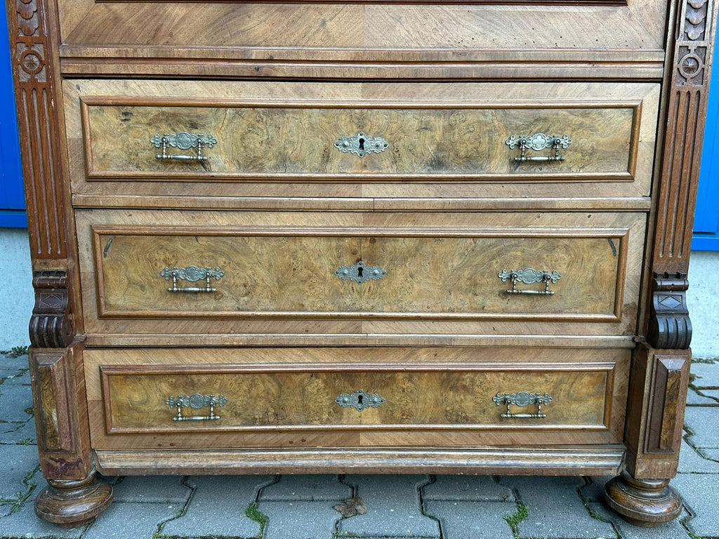 Antiker grosser Gründerzeit Sekretär um 1890 Nussbaum Furnier