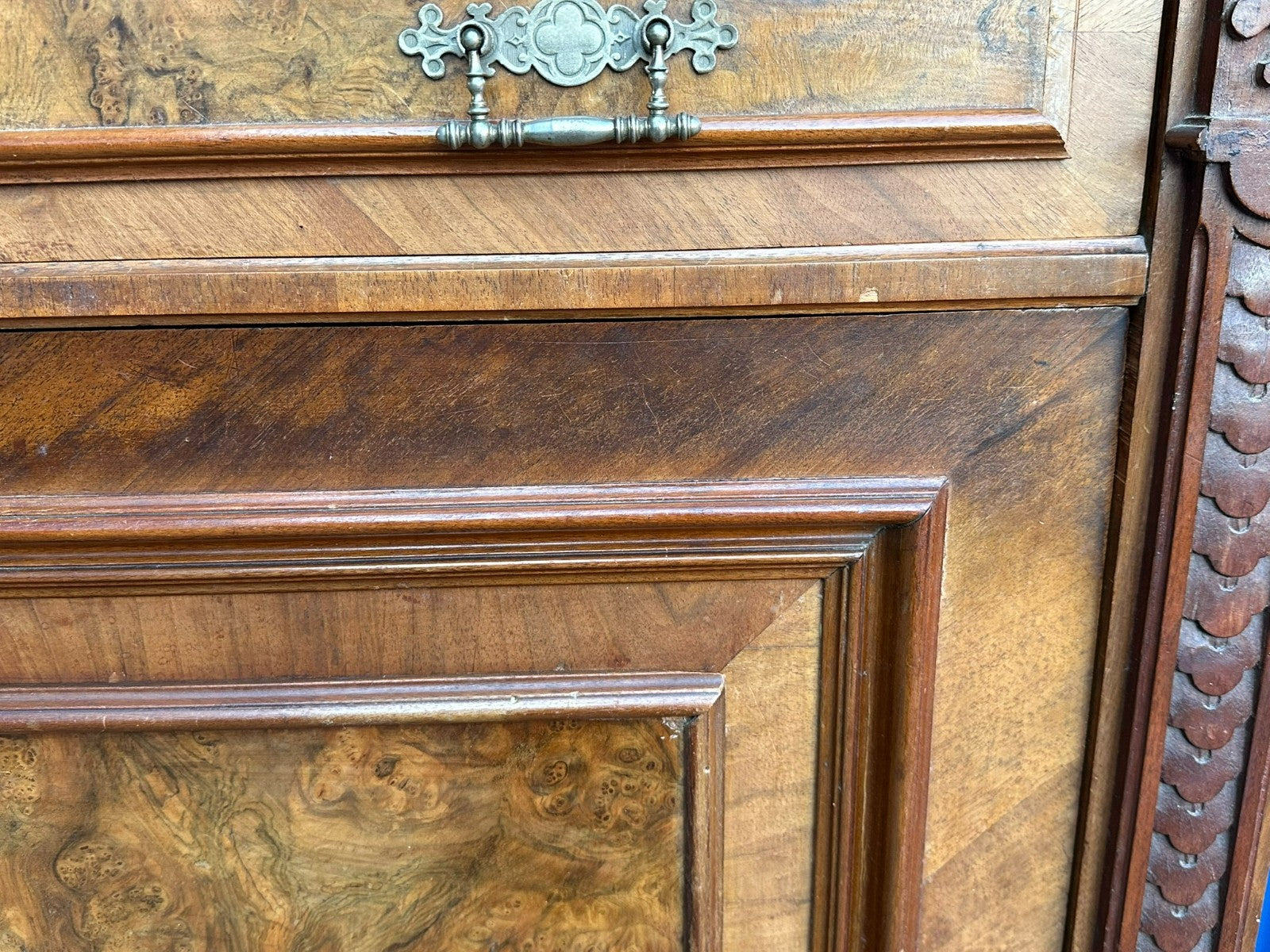 Antiker grosser Gründerzeit Sekretär um 1890 Nussbaum Furnier