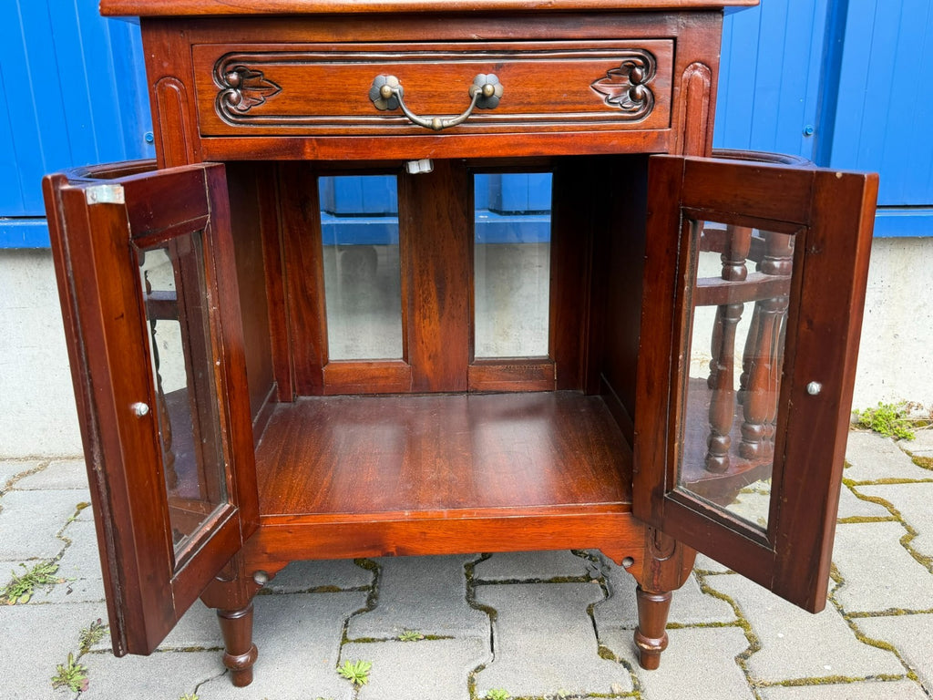 Teetisch Beistelltisch mit Vitrine Servierwagen Kolonial Stil Mahagoni