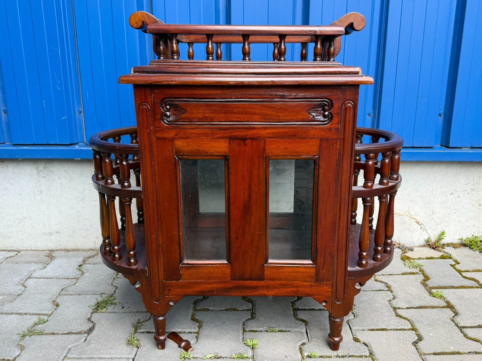 Teetisch Beistelltisch mit Vitrine Servierwagen Kolonial Stil Mahagoni