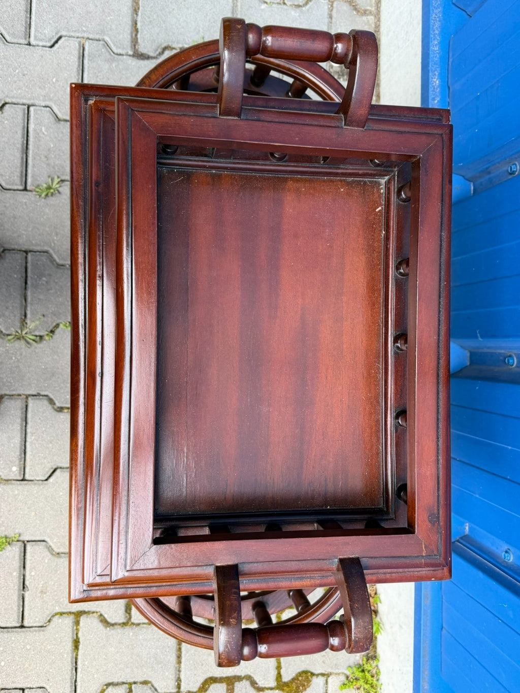 Teetisch Beistelltisch mit Vitrine Servierwagen Kolonial Stil Mahagoni