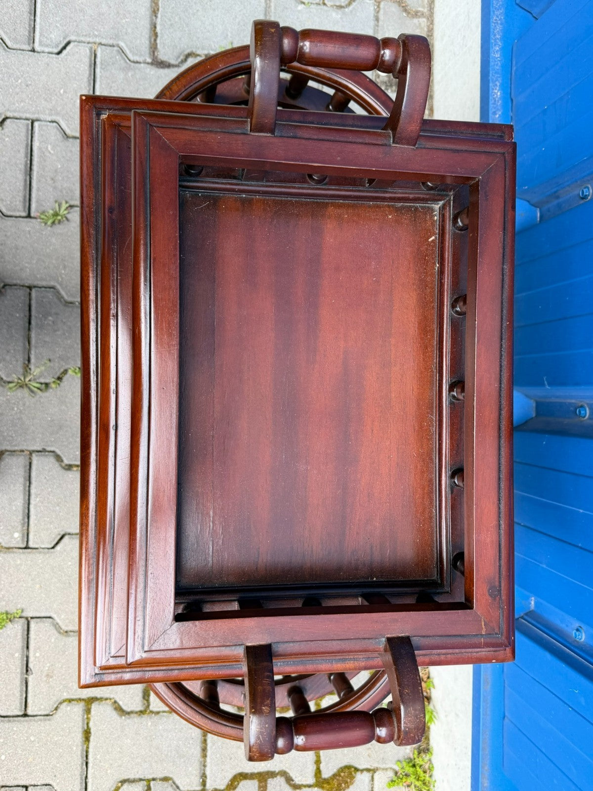 Teetisch Beistelltisch mit Vitrine Servierwagen Kolonial Stil Mahagoni