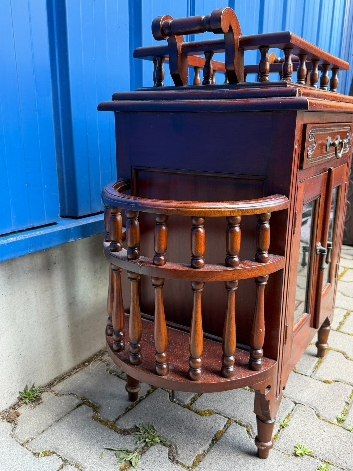 Teetisch Beistelltisch mit Vitrine Servierwagen Kolonial Stil Mahagoni