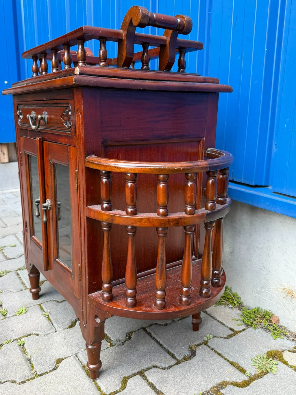 Teetisch Beistelltisch mit Vitrine Servierwagen Kolonial Stil Mahagoni