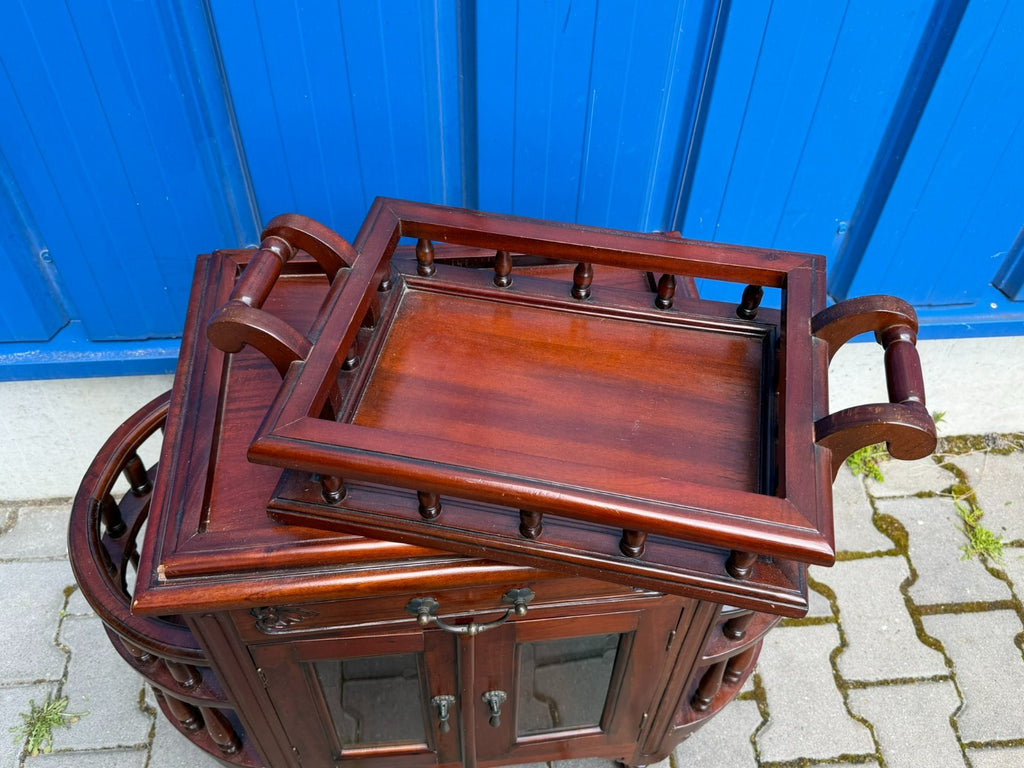 Teetisch Beistelltisch mit Vitrine Servierwagen Kolonial Stil Mahagoni