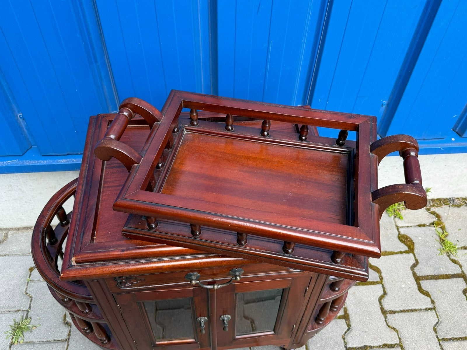 Teetisch Beistelltisch mit Vitrine Servierwagen Kolonial Stil Mahagoni