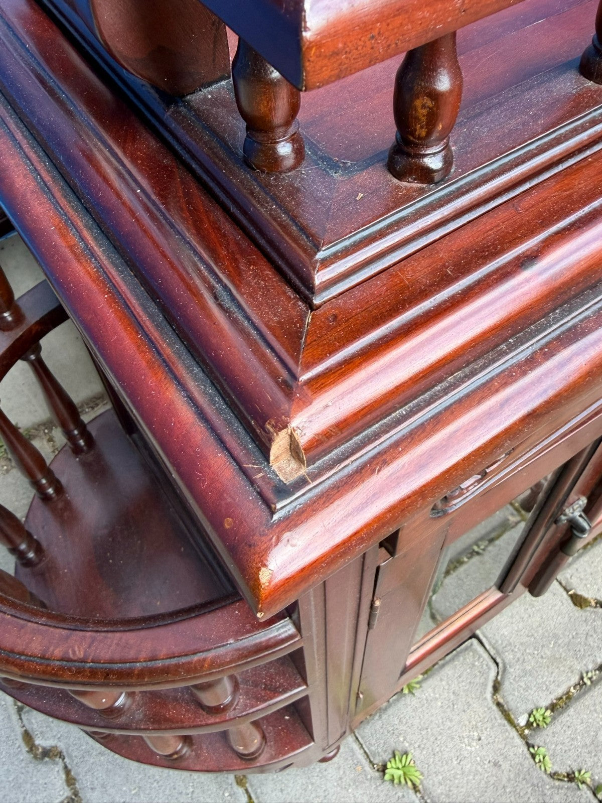 Teetisch Beistelltisch mit Vitrine Servierwagen Kolonial Stil Mahagoni