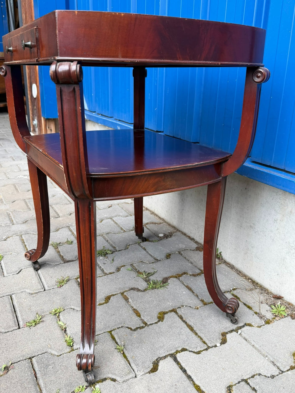 Vintage Beistelltisch England Mahagoni mit Leder