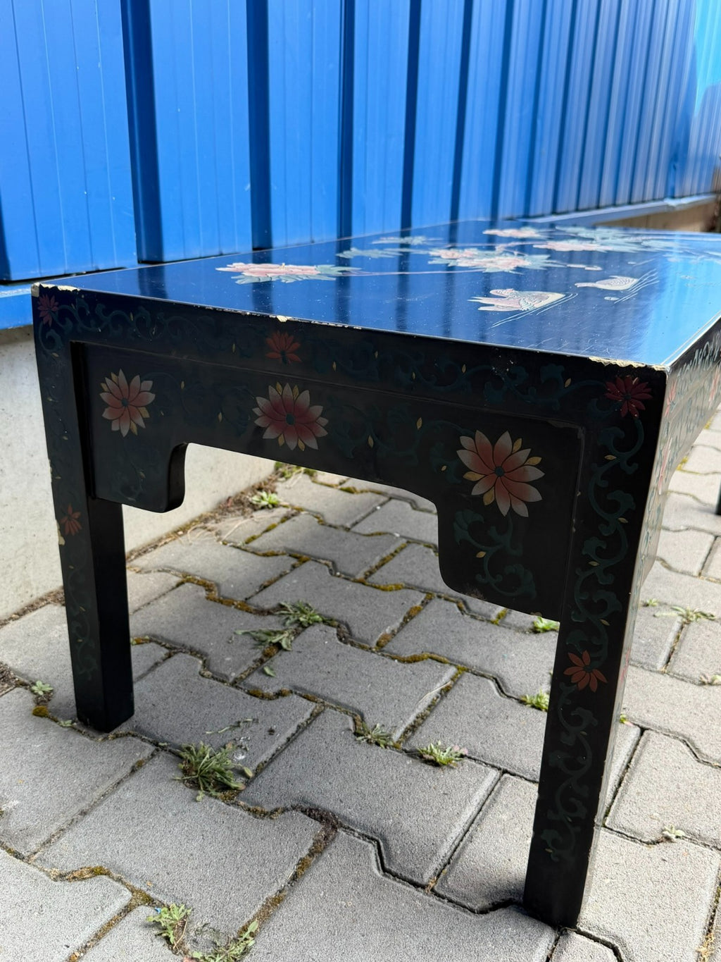 Vintage Beistelltisch Tisch Japan Mitte 20 tes Jhdt Lackwerk mit Bemaltem Dekor