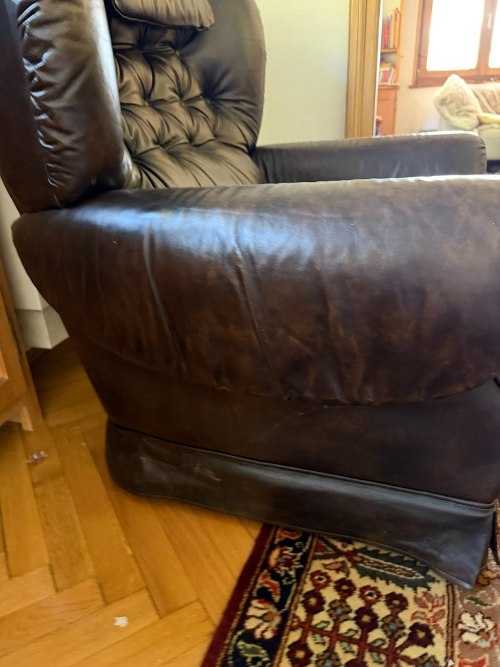 Vintage Ledersessel Sessel massiv aus Leder auf Rollen