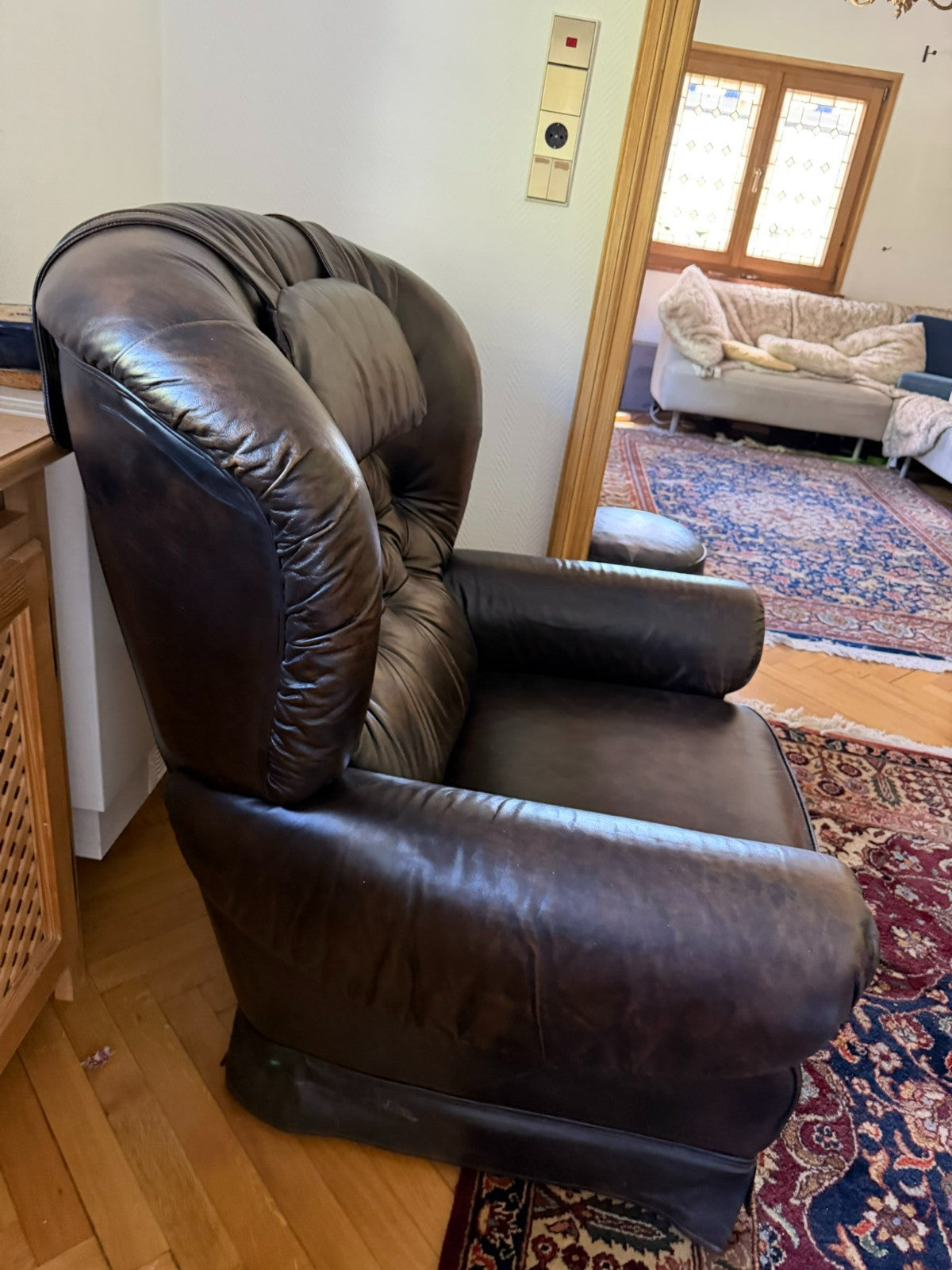 Vintage Ledersessel Sessel massiv aus Leder auf Rollen