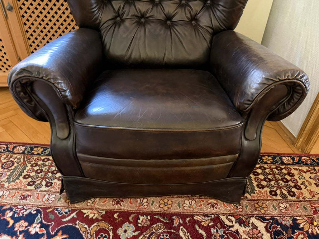 Vintage Ledersessel Sessel massiv aus Leder auf Rollen