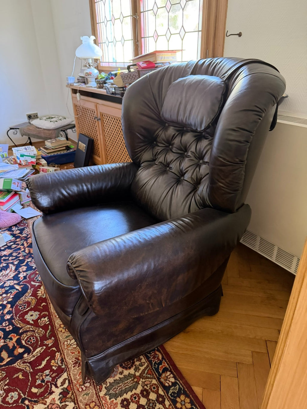 Vintage Ledersessel Sessel massiv aus Leder auf Rollen
