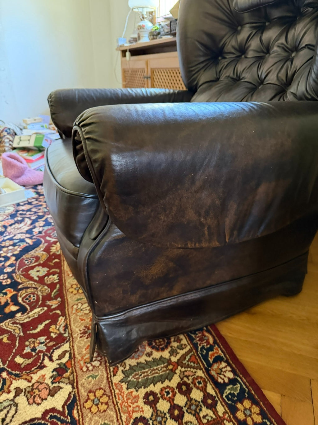 Vintage Ledersessel Sessel massiv aus Leder auf Rollen