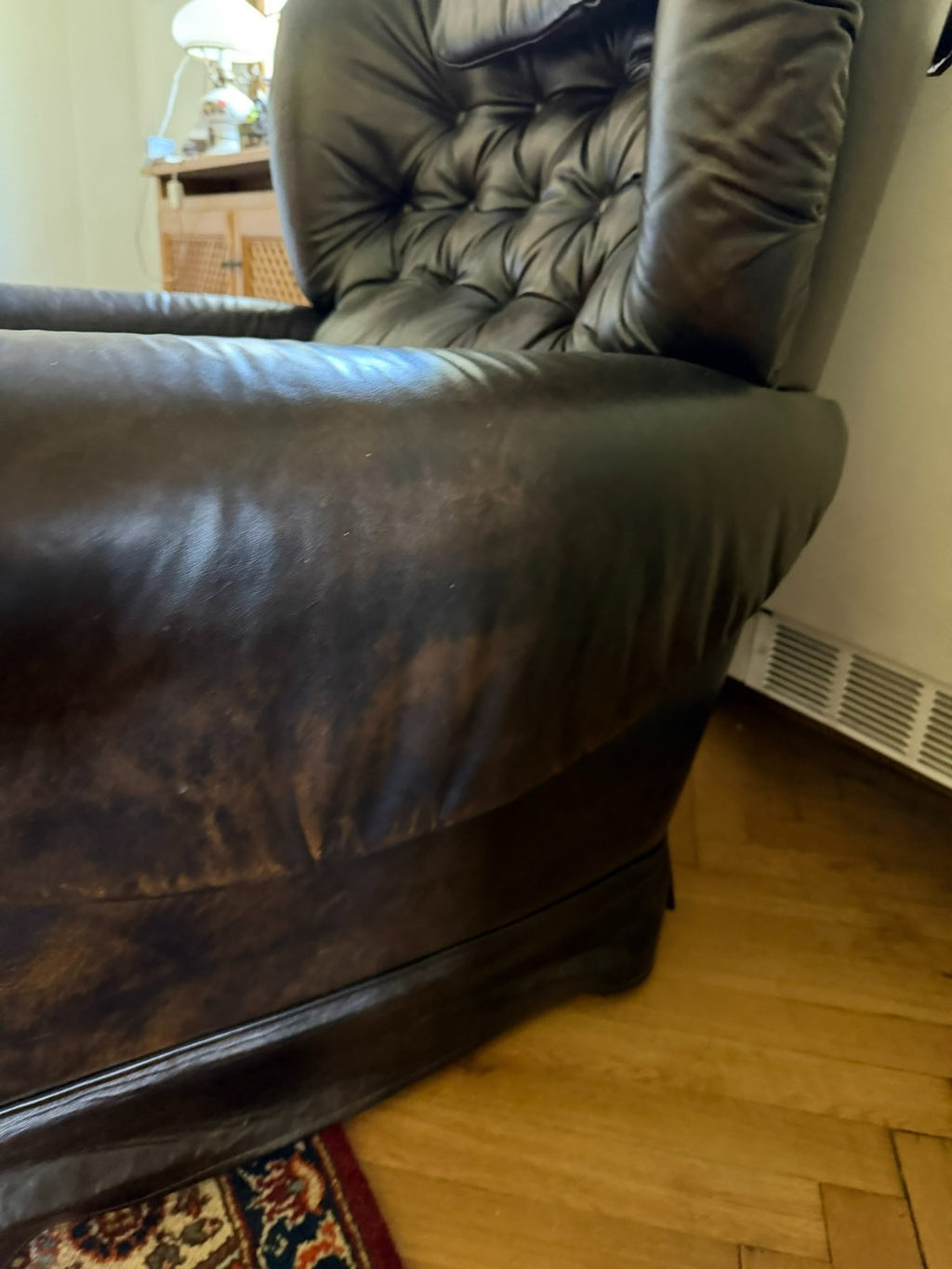 Vintage Ledersessel Sessel massiv aus Leder auf Rollen