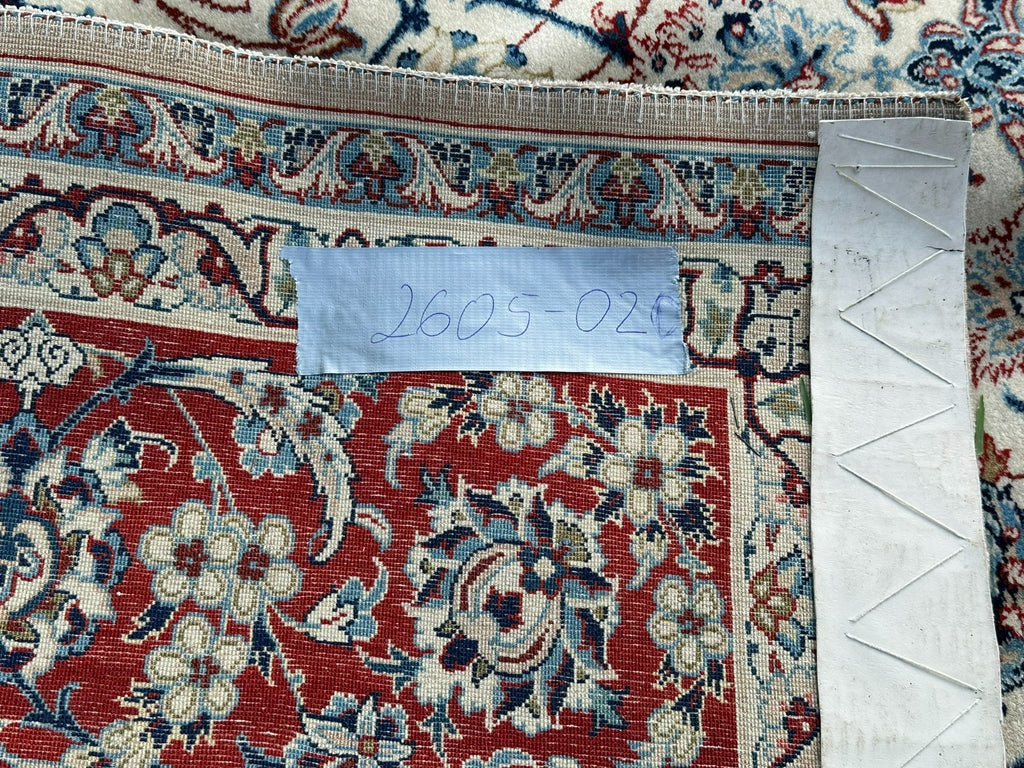 Orientteppich im Stil Nain handgeknüpft Creme/blau Medaillon 231x146cm