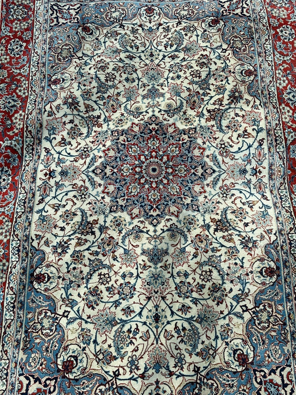 ORIENTTEPPICH IM STIL NAIN HANDGEKNÜPFT CREME/BLAU MEDAILLON 231x146cm