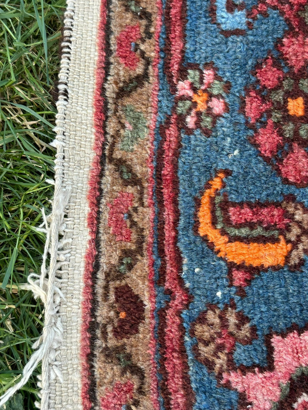 Orientteppich im Hamadan-Stil handgeknüpft rot blau Medaillon 207 X 131 Cm