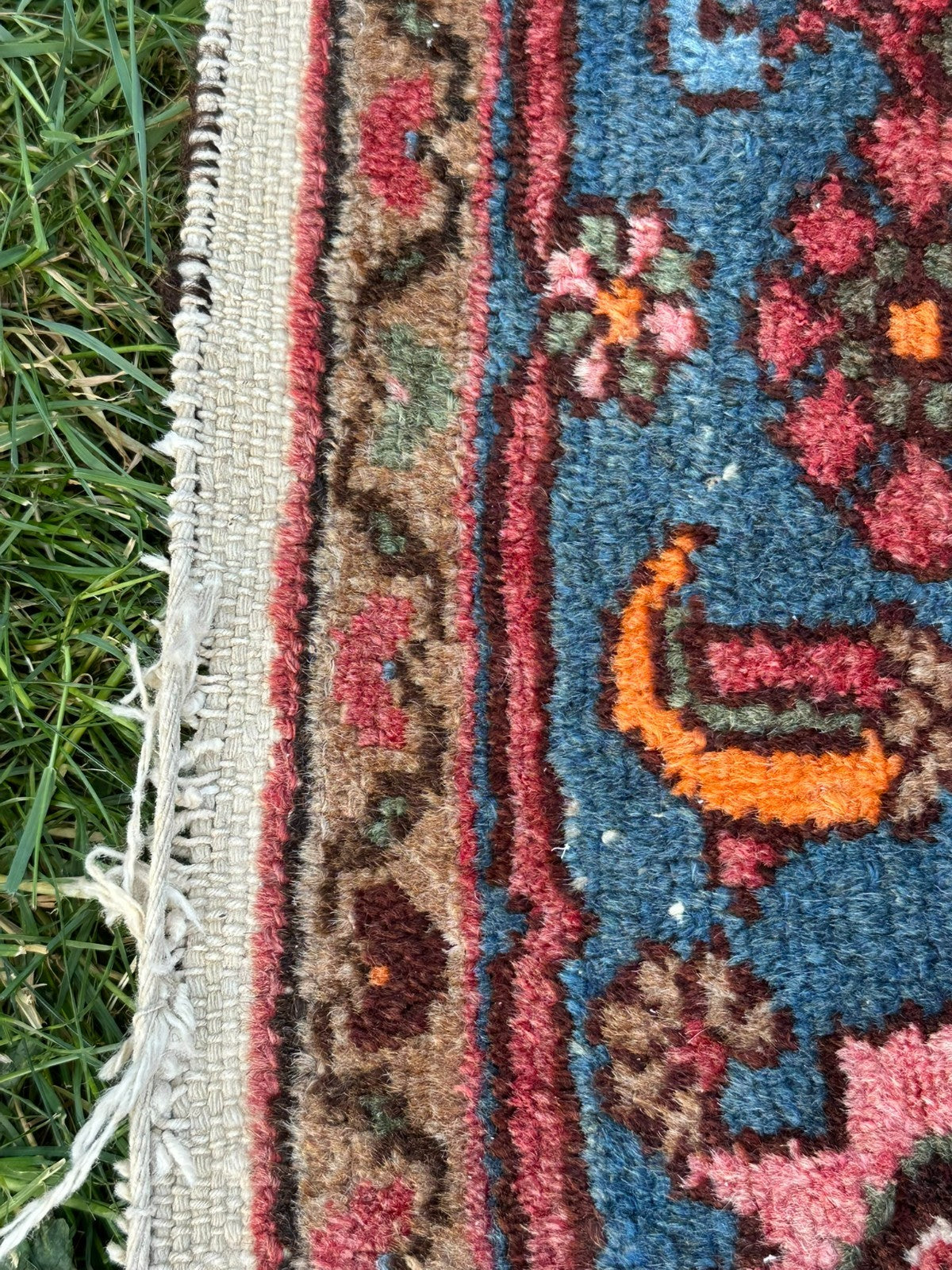 Orientteppich im Hamadan-Stil handgeknüpft rot blau Medaillon 207 X 131 Cm