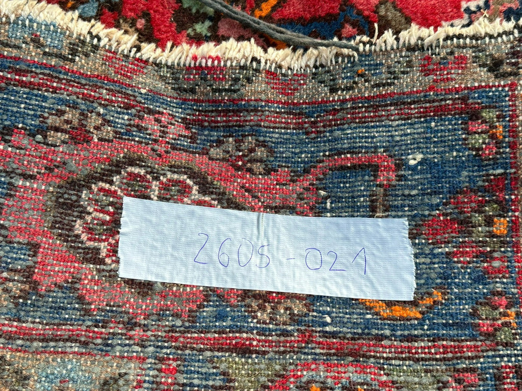 Orientteppich im Hamadan-Stil handgeknüpft rot blau Medaillon 207 X 131 Cm