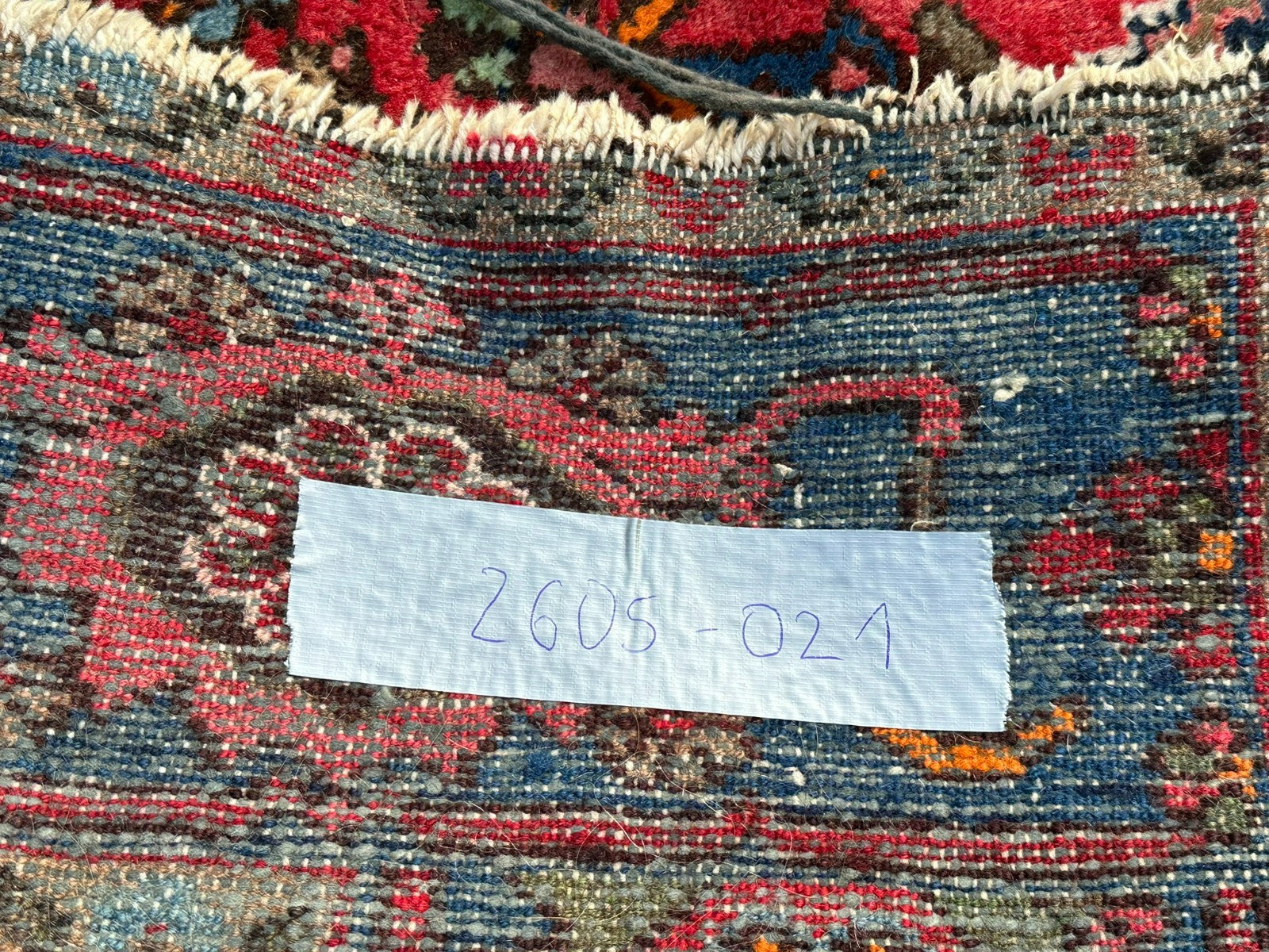 Orientteppich im Hamadan-Stil handgeknüpft rot blau Medaillon 207 X 131 Cm